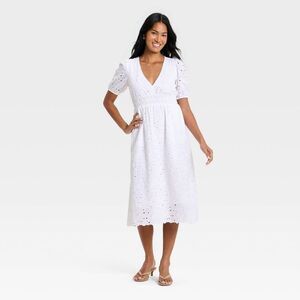 A New Day - Women's Eyelet Midi Dress - A New Day White L White
